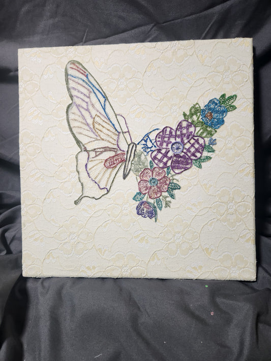 Embroidered Lace Canvas - Floral Butterfly